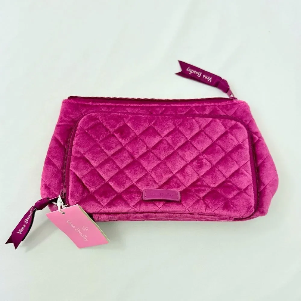 Vera Bradley Majestic Magenta Quilted Velvet Compact Organizer Makeup Bag NEW